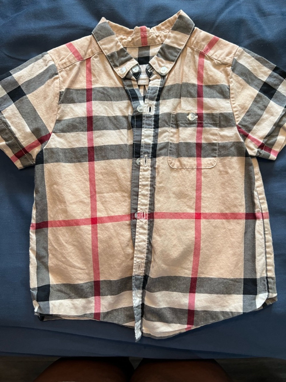 Burberry Beige, Black & Red Plaid Button-Down Shirt